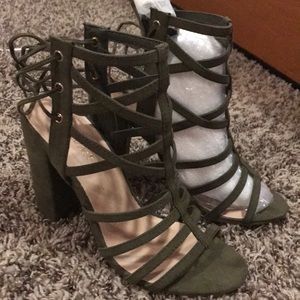 Cute Olive Green Strappy Block Heels